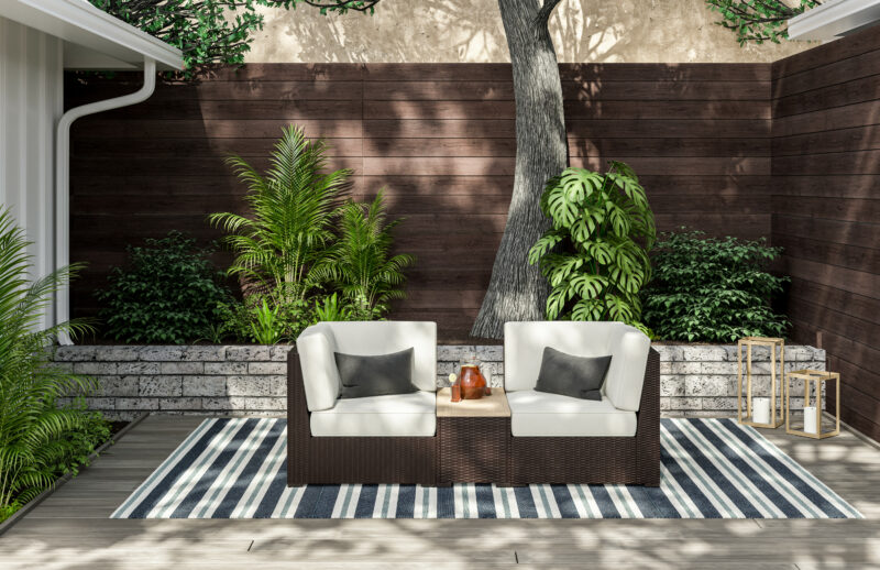 Palm Springs Outdoor Chair Pair and Storage Table