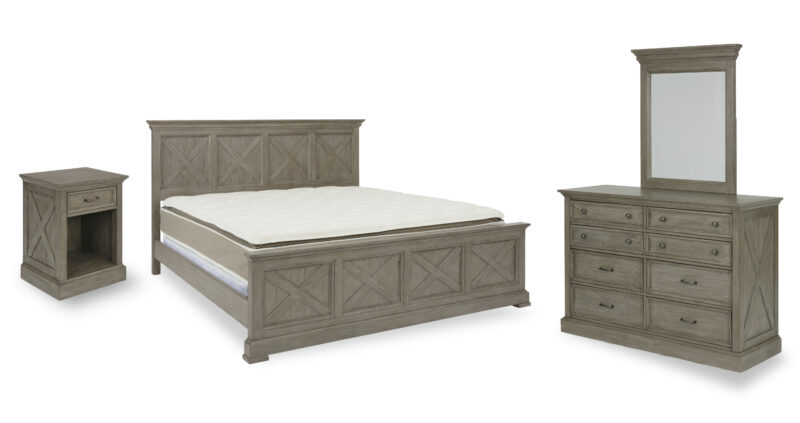 Walker King Bed, Nightstand and Dresser with Mirror