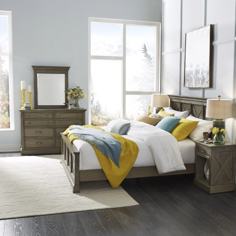 Walker King Bed, Nightstand and Dresser with Mirror