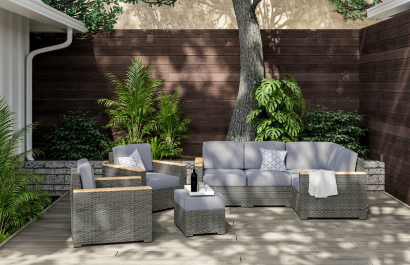 Boca Raton Outdoor 4 Seat Sectional, Arm Chair Pair and Ottoman