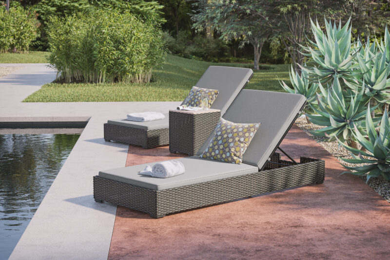 Boca Raton Outdoor Chaise Lounge Pair and Side Table