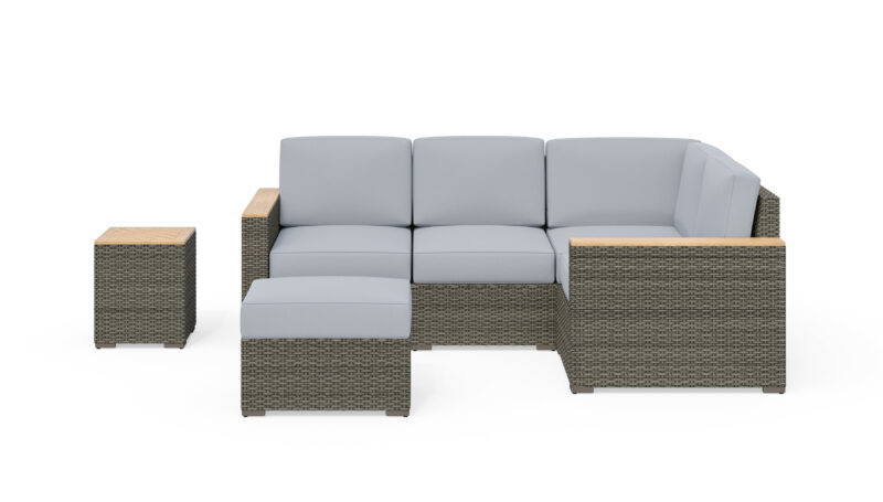 Boca Raton Outdoor 4 Seat Sectional, Ottoman and Side Table