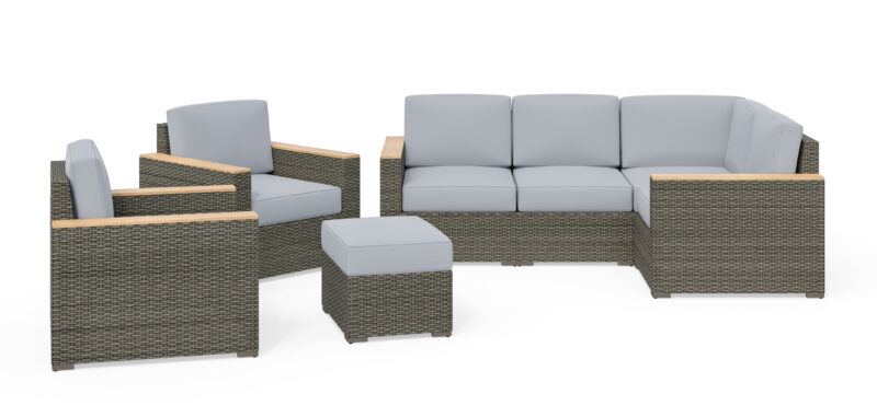 Boca Raton Outdoor 4 Seat Sectional, Arm Chair Pair and Ottoman