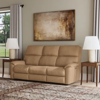Porter Leather Power Reclining Sofa with Console, Power Headrest, & Lumbar
